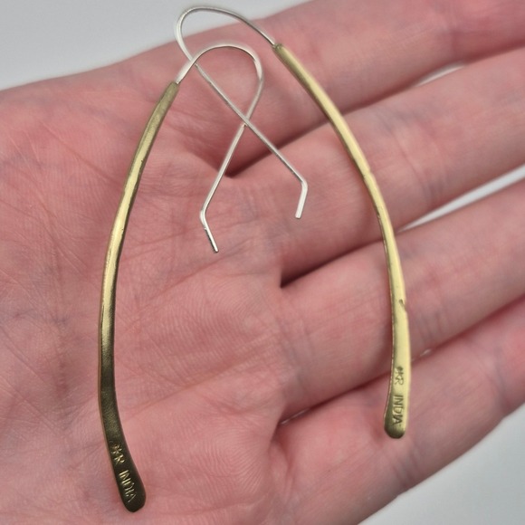 Vtg Gold Tone Threader Earrings 2.5" Long Minimalist Drop Dangle KR India - Picture 7 of 11